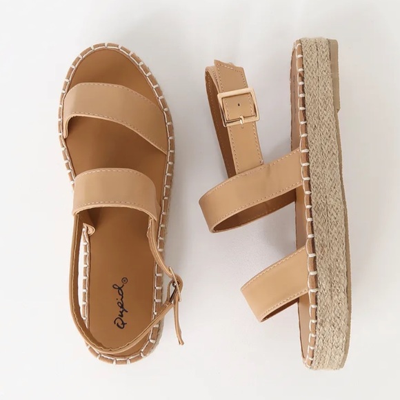 Lulus Shoes - Lulu's Tan Espadrille Platform Sandals